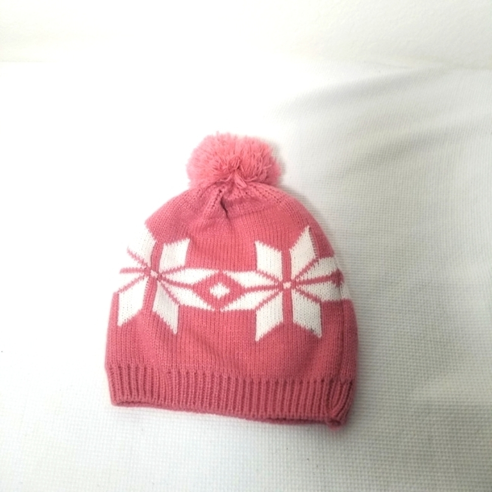Pink and White Kids Pom-Pom Beanie